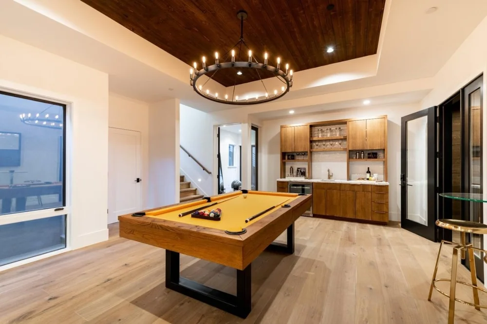 Game room at Cypress Court, Los Altos Hills after staging by Encore