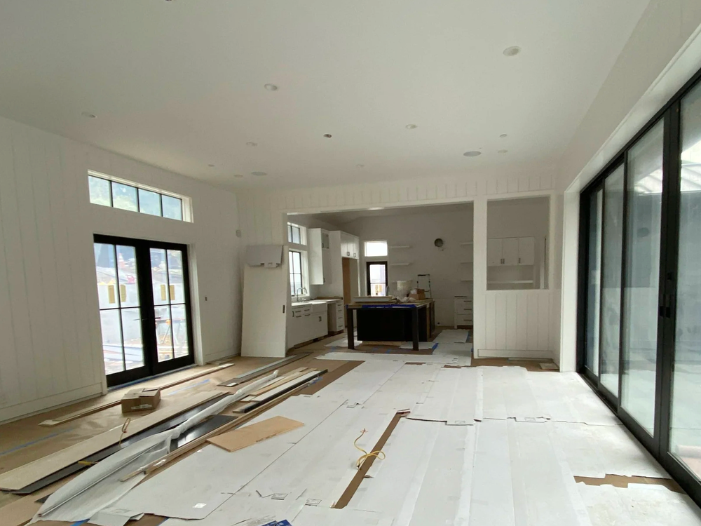 Kitchen and dining area at Cypress Court, Los Altos Hills before staging