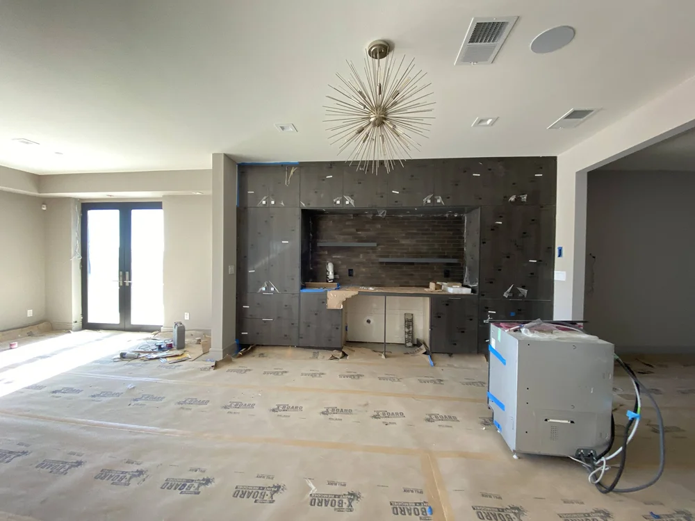 Dining area and wine lounge at Blackberry Hill Road, Los Gatos before staging