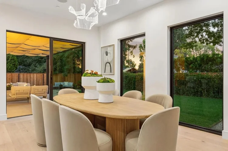 Dining area with garden view at 743 Edge Lane, Los Altos