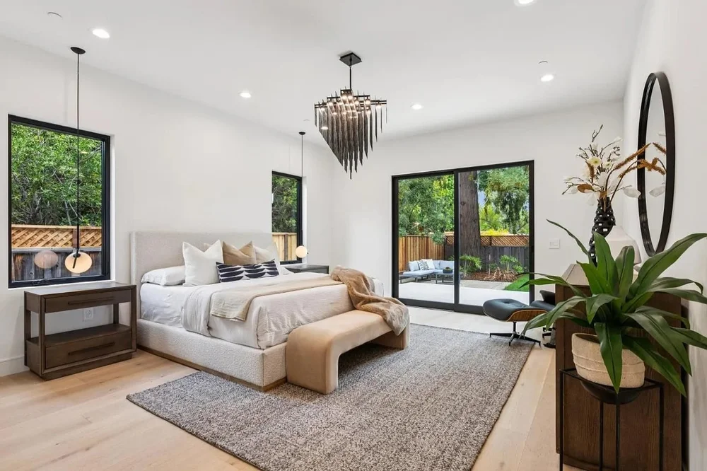 Primary bedroom at 743 Edge Lane, Los Altos after staging by Encore