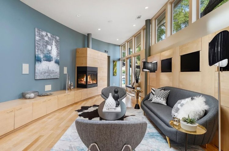 Living room seating at 475 Fernando Avenue, Palo Alto