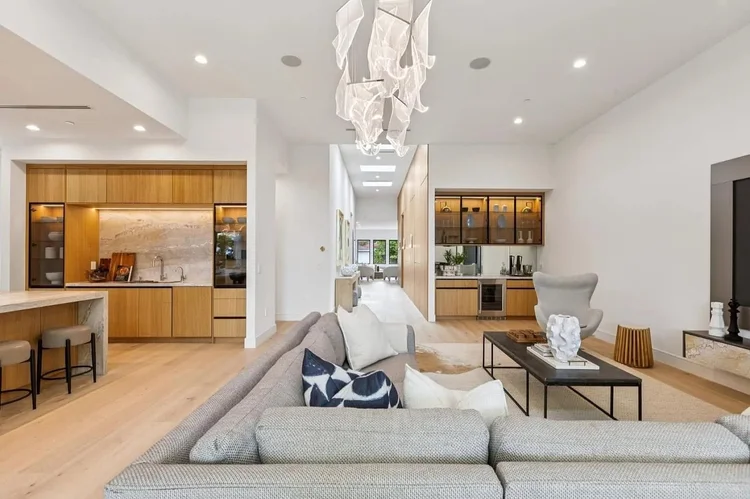 Family room and kitchen at 743 Edge Lane, Los Altos