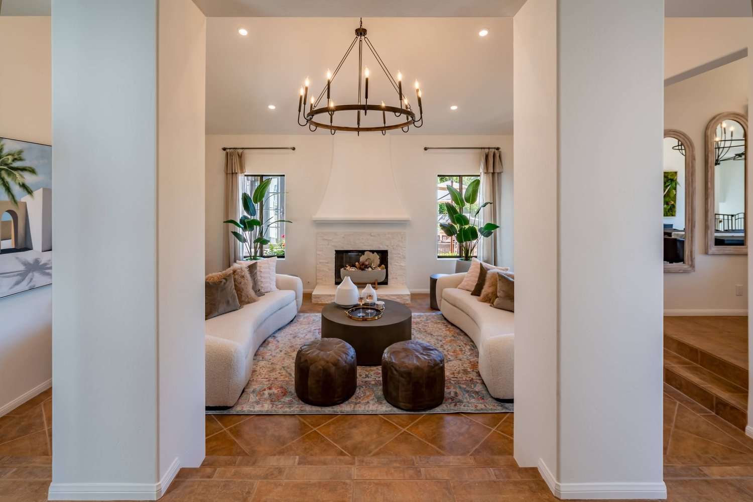 Living room at 1910 Barker Pass Road, Santa Barbara after staging by Encore