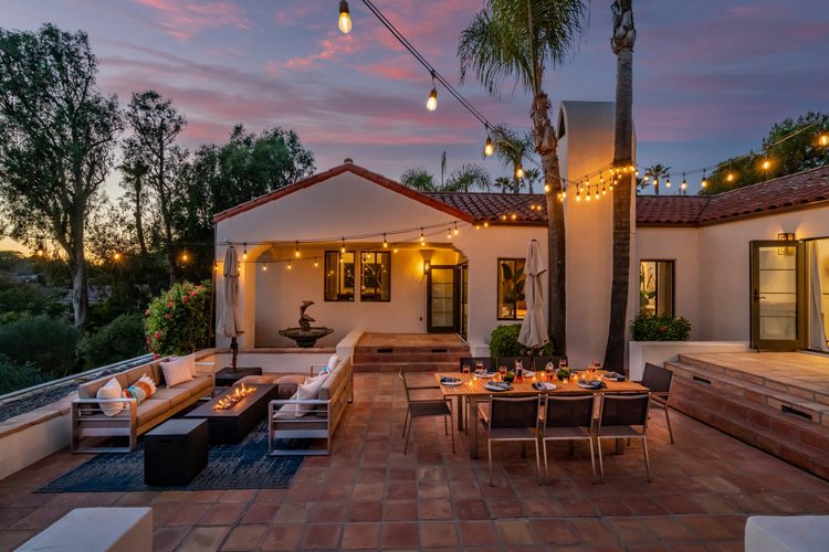 Courtyard at twilight at 1910 Barker Pass Road, Santa Barbara