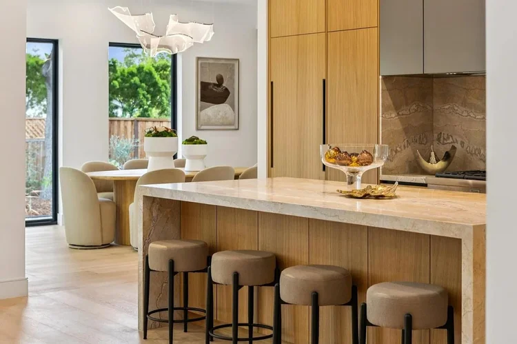 Kitchen and dining area at 743 Edge Lane, Los Altos