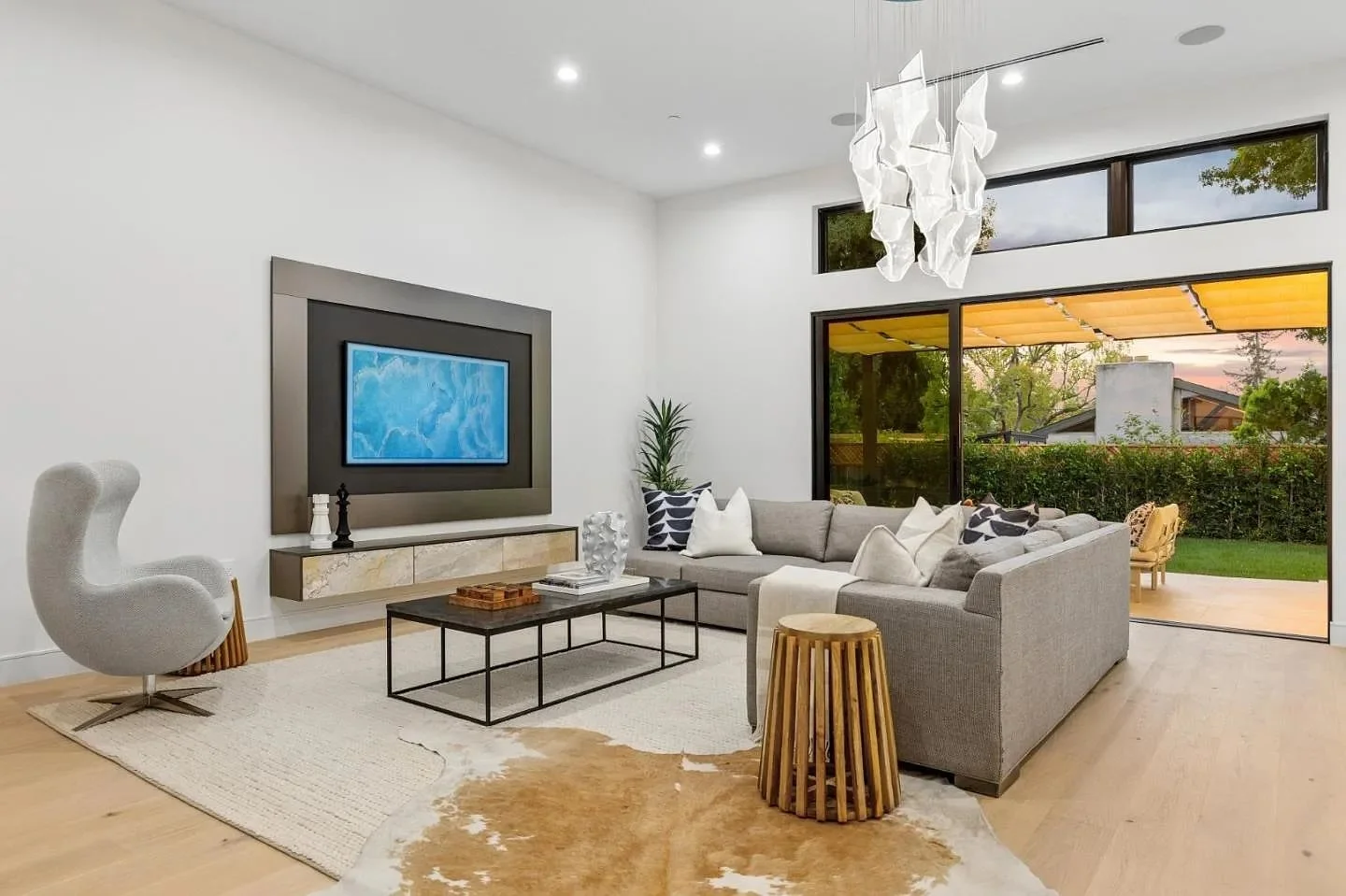 Family room at 743 Edge Lane, Los Altos after staging by Encore