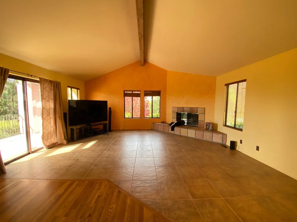Family room at 1910 Barker Pass Road, Santa Barbara before staging