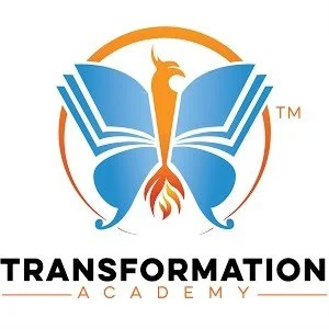 Transformation Academy logo with phoenix and book in butterfly wings