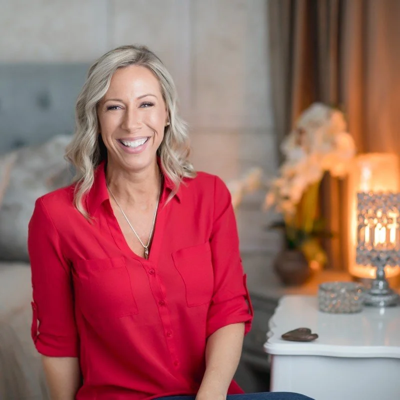 Hope Taylor in red shirt with fire.