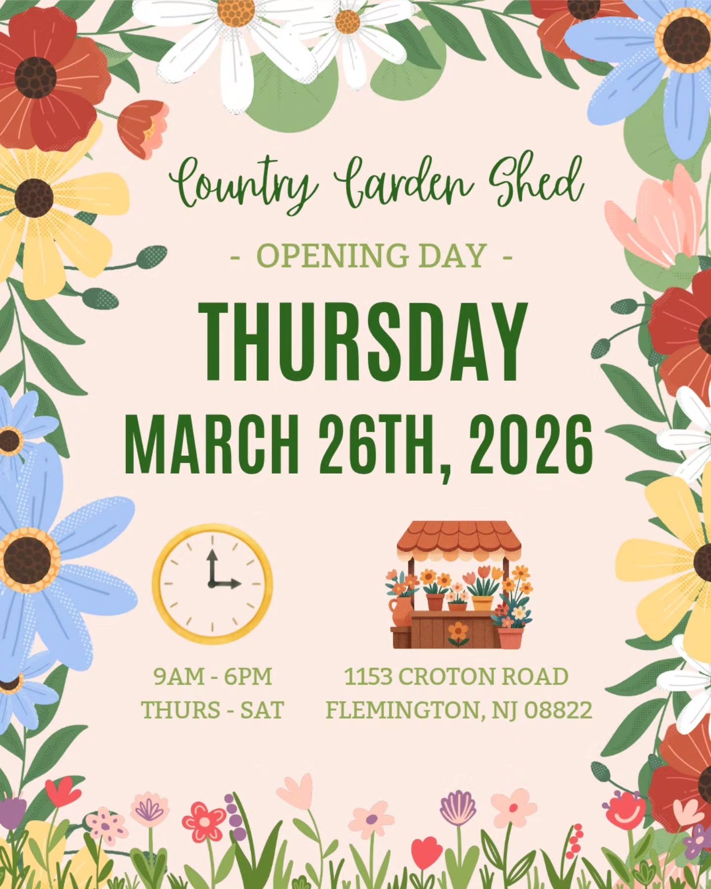 Just 2 weeks until our Grand Opening! 🌷
The Country Garden Shed officially opens for the season on Thursday, March 26th and we can&rsquo;t wait to welcome you back!

🕘 9AM&ndash;6PM (Thurs&ndash;Sat)
📍 1153 Croton Road, Flemington, NJ

#countrygar