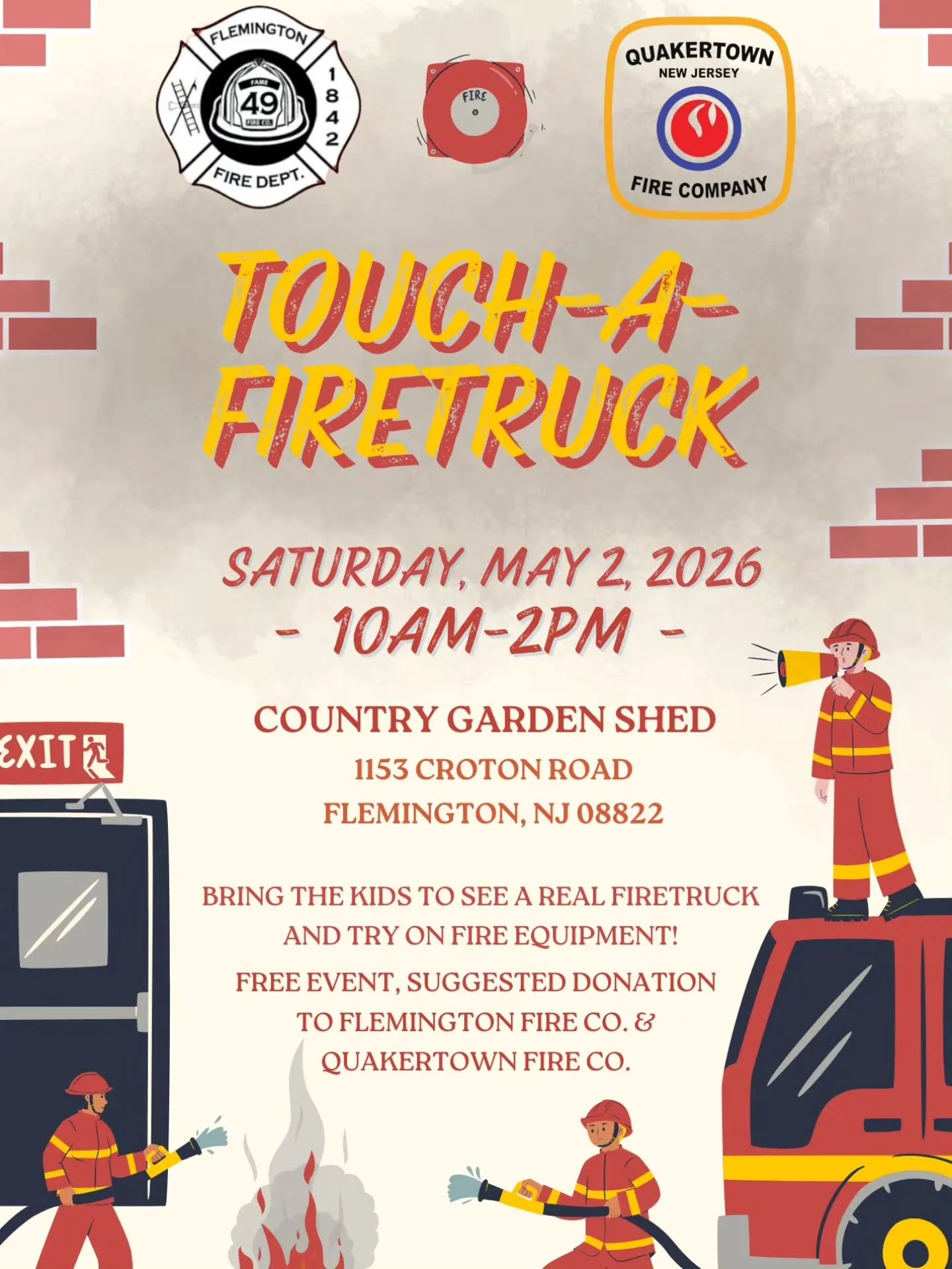 🚒🔥 TOUCH-A-FIRETRUCK! 🔥🚒

Bring the kids out for a hands-on, up-close experience with a REAL firetruck! They can explore, learn, and even try on real fire gear 👨&zwj;🚒🧑&zwj;🚒

🗓 Saturday, May 2
⏰ 10AM&ndash;2PM
📍 Country Garden Shed

This i