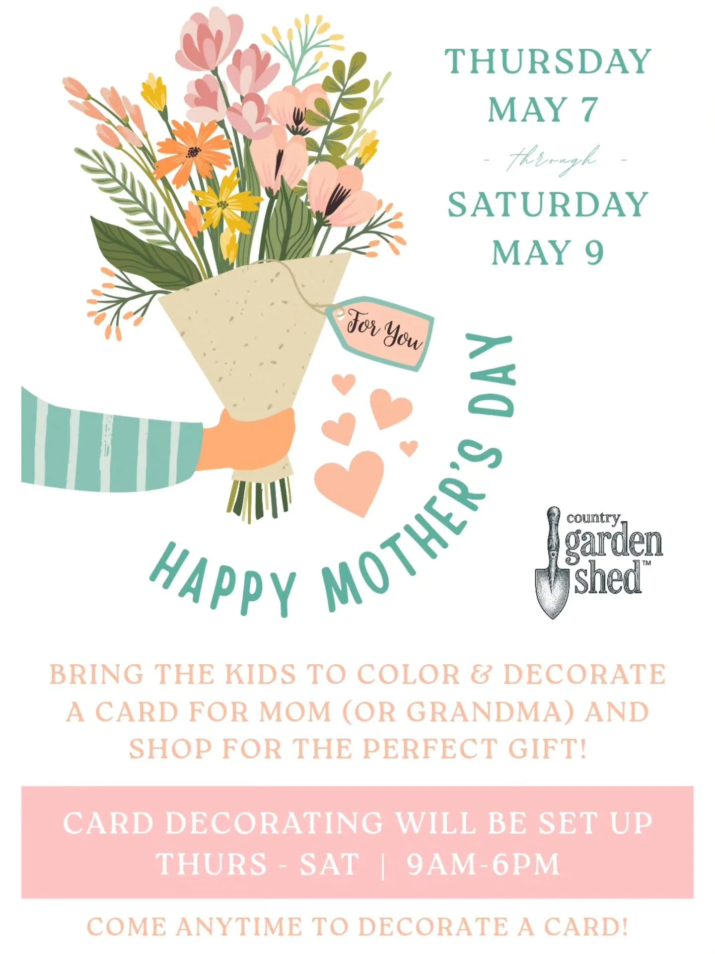 Mother&rsquo;s Day is almost here! 💐

Bring the kids in to create a special card for Mom (or Grandma!) and shop for the perfect gift while you&rsquo;re here 🤍

Card decorating available Thursday&ndash;Saturday, 9AM&ndash;6PM &mdash; stop by anytime