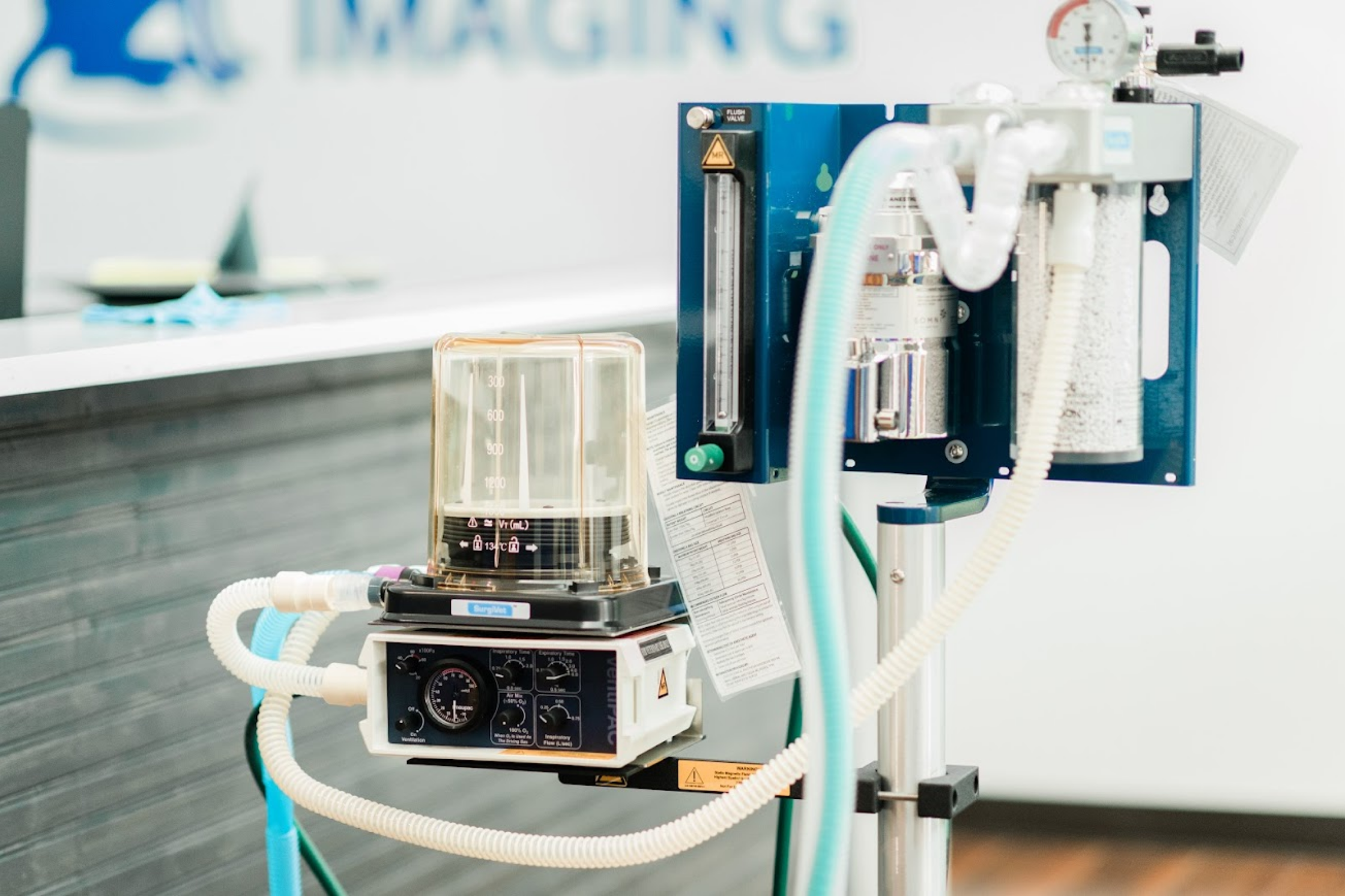 Veterinary anesthesia machine used to support pets undergoing advanced diagnostic imaging at Sage Veterinary Imaging near Houston, Texas