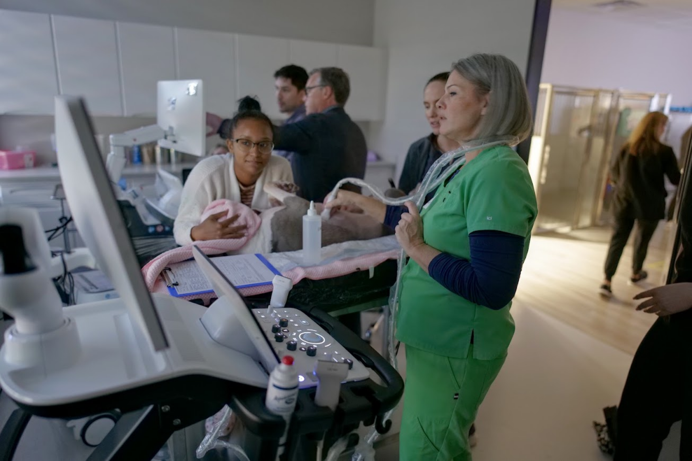 A veterinarian performing an echocardiogram on a pet at Sage Veterinary Imaging in Sandy, Utah