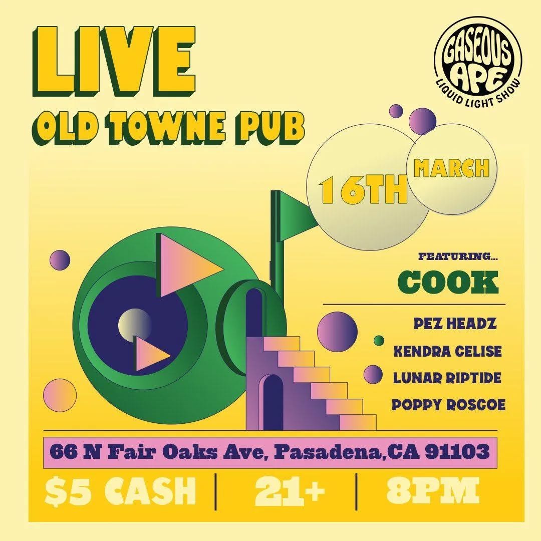 Hey all, tonight will be my last show before a 6 month hiatus. Come out to @oldtownepub for rad jams and pretty lights!

Huge thanks to @cook_theband for having me at so many of their shows over the last year. Going to miss spinning plates, but I sha