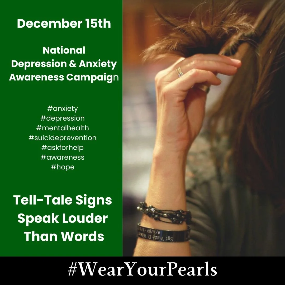 Ad Campaign Creation, Design, Copy, Marketing - Shelly B. Copy. National Wear Your Pearls Day (U.S. Dec. 15th) Mental Health & Wellness Campaign for Anxiety and Depression Awareness