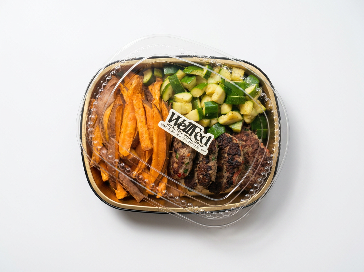 WellFed family style tray with a protein, a starch and seasonal vegetables, serves four