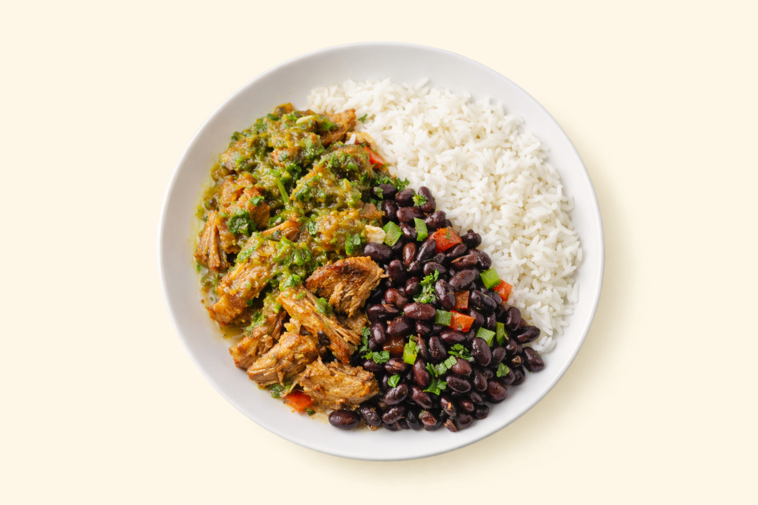 SALSA VERDE PORK WITH DOMINICAN BLACK BEANS