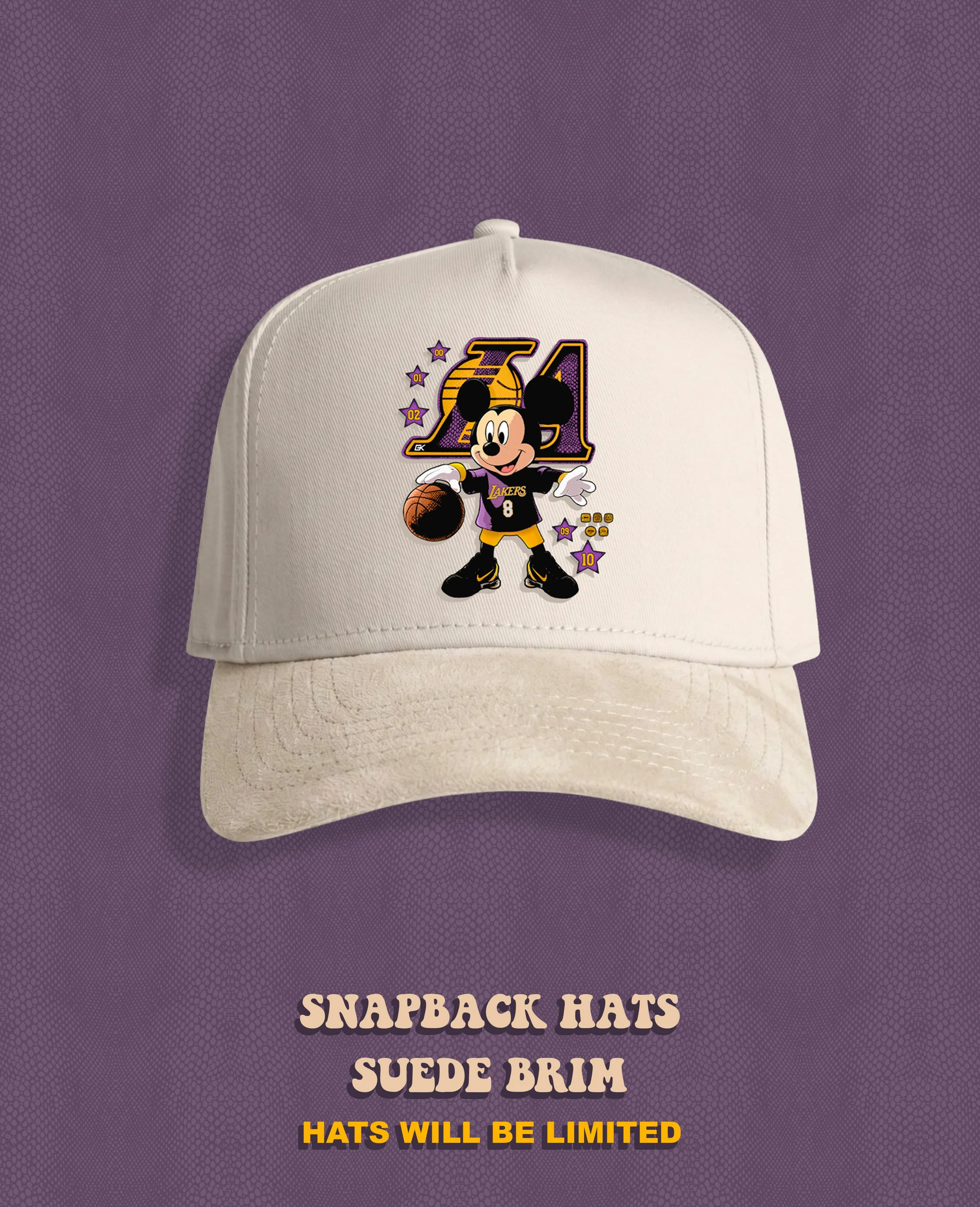 MICKEY X LAKERSHOW - DTF SUEDE BRIM CREAM SNAPBACK HAT (LIMITED PIECES)