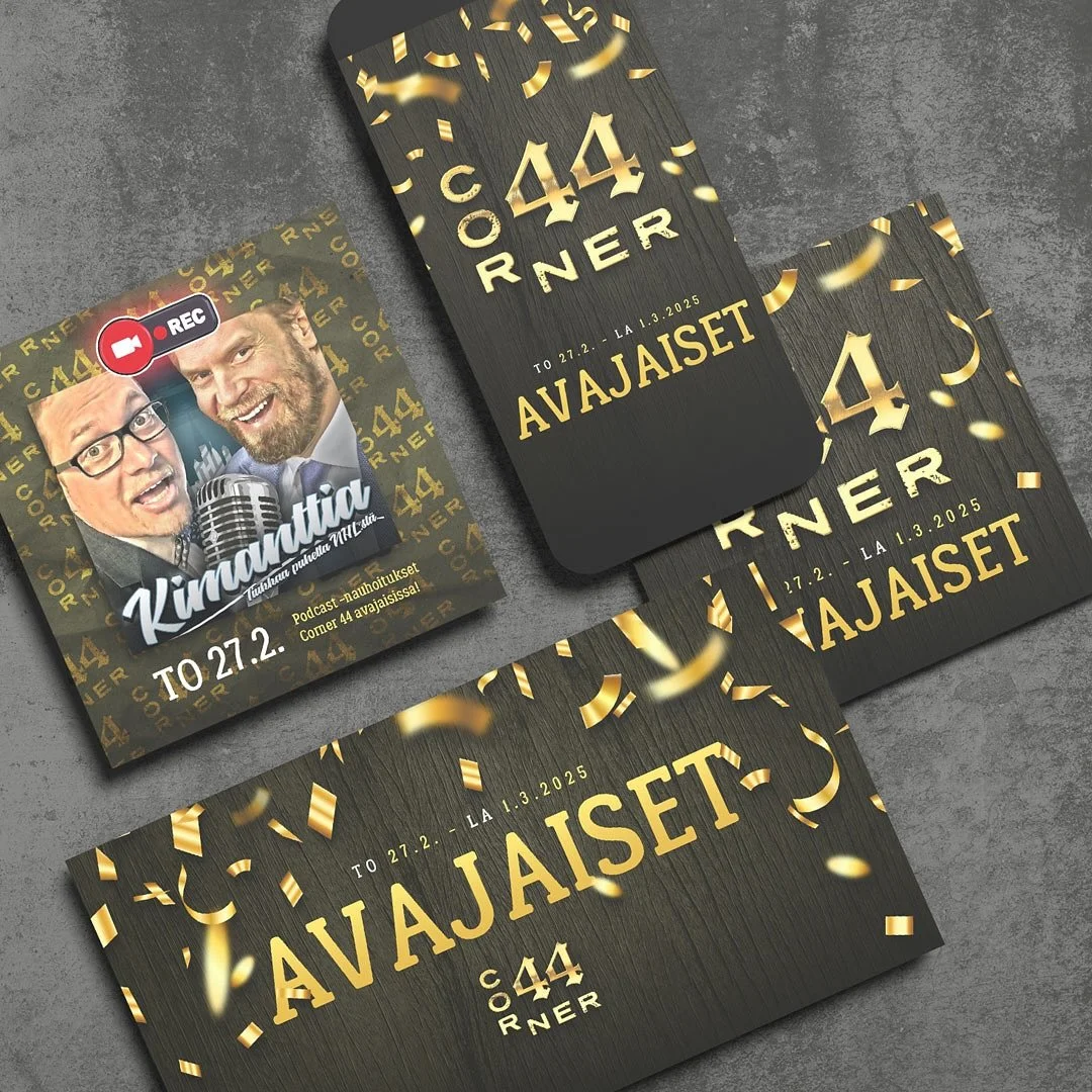Avajaiset @corner44_kpo 27.2.-1.3.2025 - logo, ilme, tapahtuma- ja markkinointikuvat.