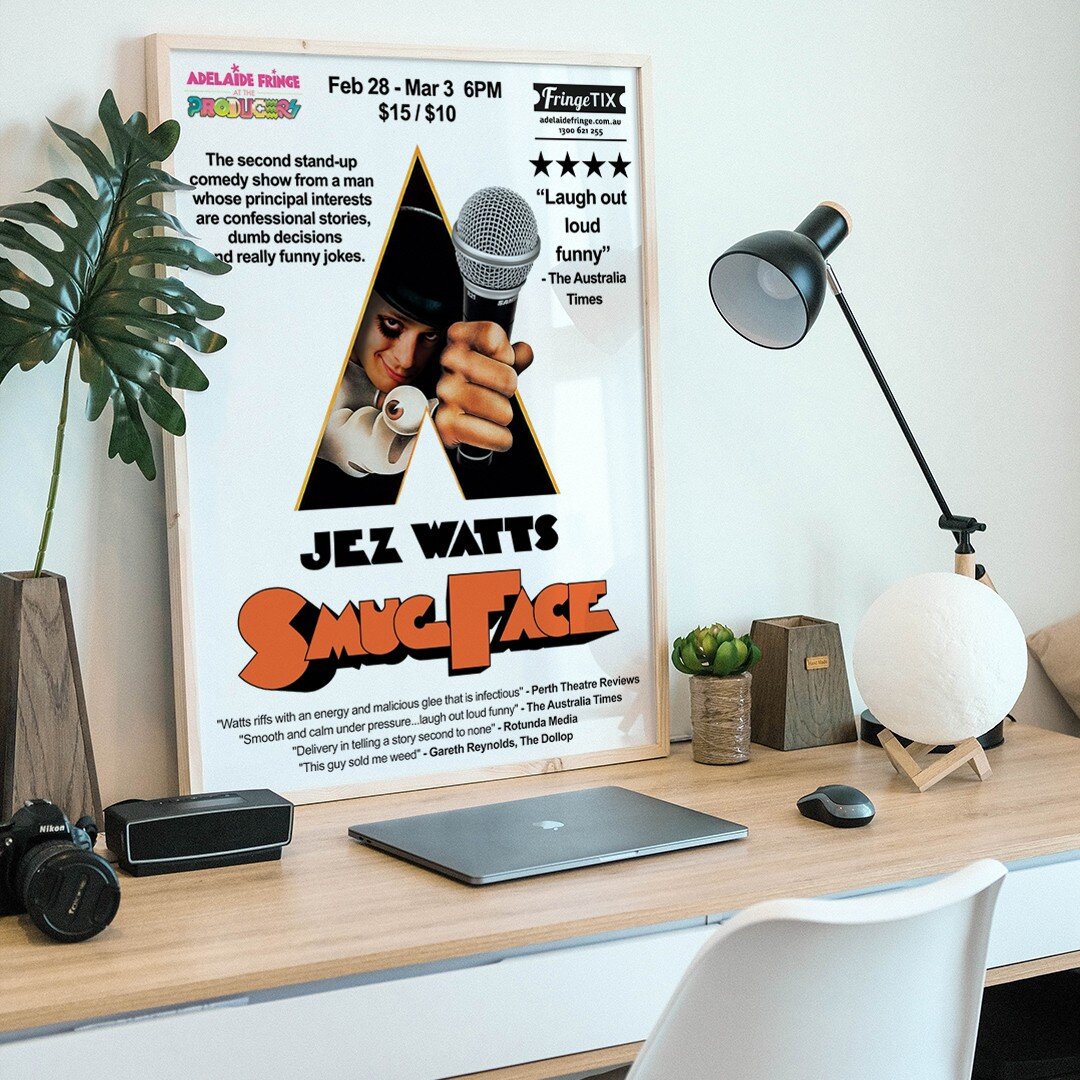 (#portfolio) Throwback to 2017 fringe show 'Jez Watts -SmugFace'. 
The image was edited but that smirk was all natural.
Need a poster or a flyer? Link in bio.

------------

#graphicdesign #graphics #graphicart #graphicdesigner #graphicdesigners #pho