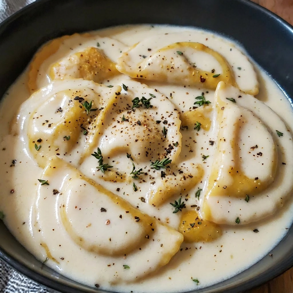 Three Cheese Ravioli in Garlic Spinach Cream
