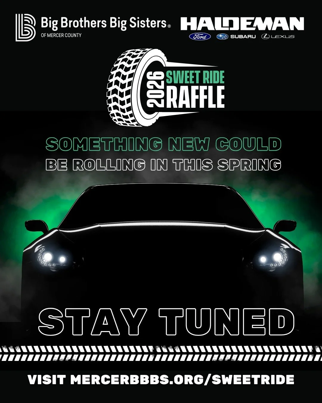 Something new is rolling in this spring&hellip; 🚗✨ 

Our 2026 Sweet Ride Raffle is gearing up.

Stay tuned for your chance to drive away with an unforgettable prize &mdash; all while supporting local youth. 

www.mercerbbbs.org/sweetride