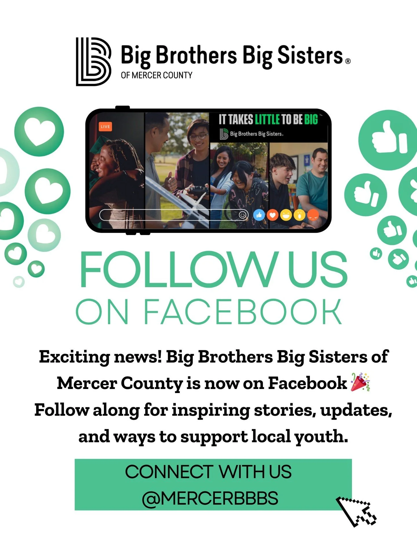 Big news&mdash;we&rsquo;re now on Facebook!💚
Stay connected, see the impact, and join our community there too. #BeBig