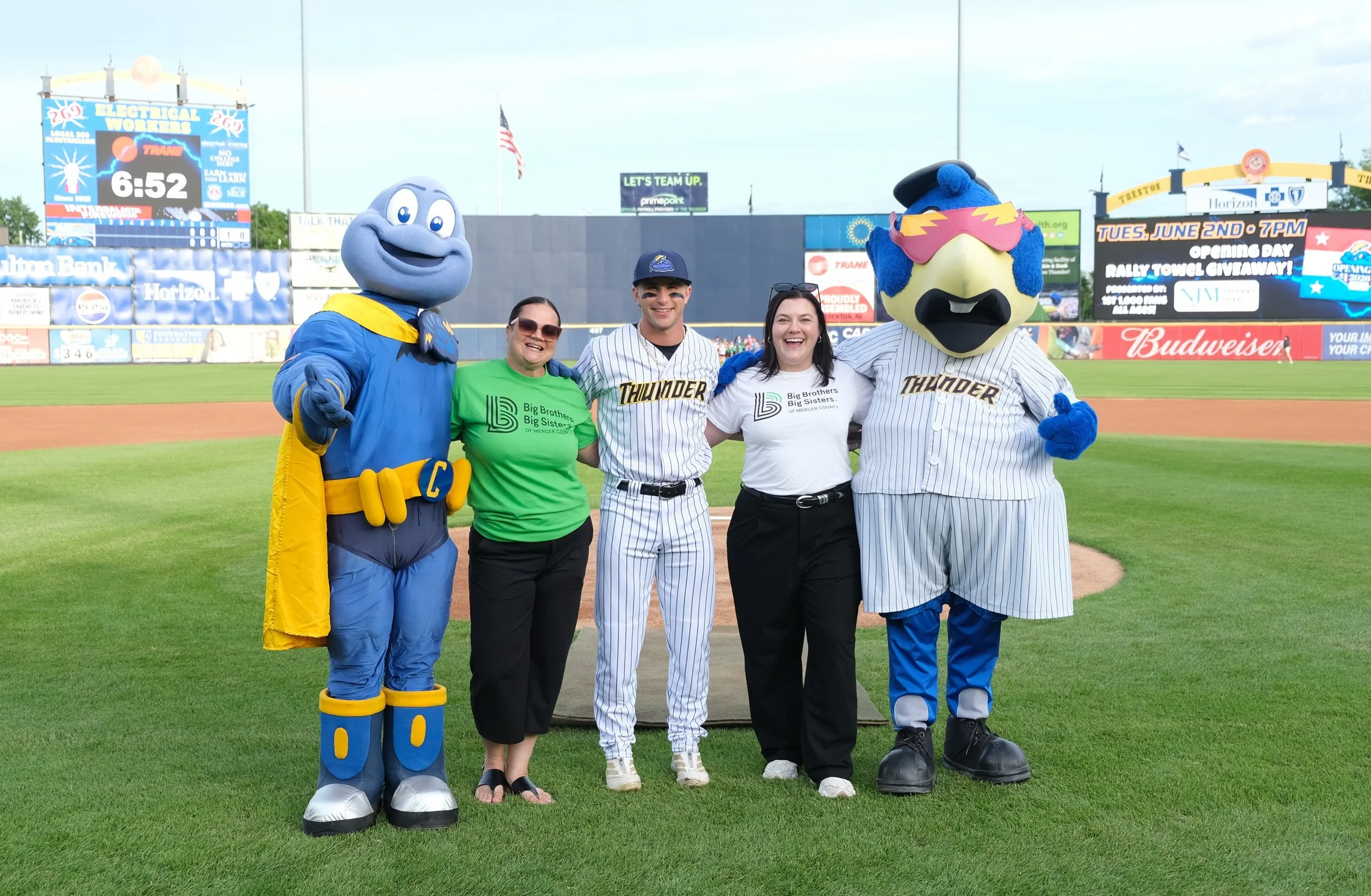 ⚾ Mentorship took center field on Opening Night!

A special thank you to @njminsurance for inviting Big Brothers Big Sisters of Mercer County to be their guest at the Trenton Thunder's 2026 Opening Night on June 2. We were honored to participate in t