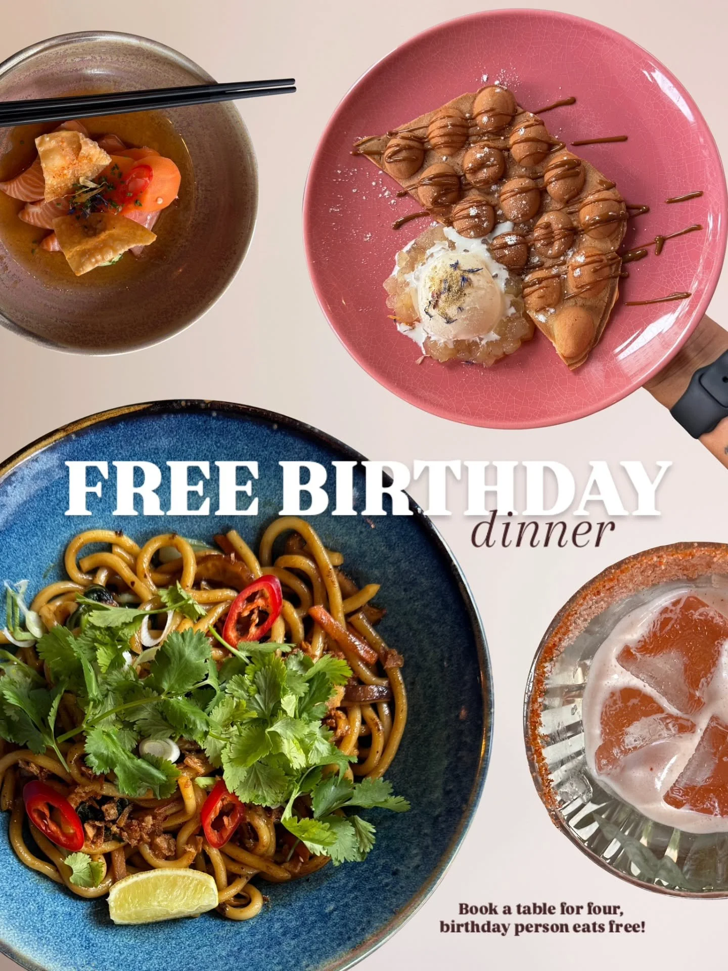 Celebrate your birthday with us – when you book a table for four, the birthday person enjoys the 3-course Free to Choose menu (29€) for free! 🥳
Tasty Asian comfort food, nice cocktails & good vibes
Book your table now!
SameSame &mda
