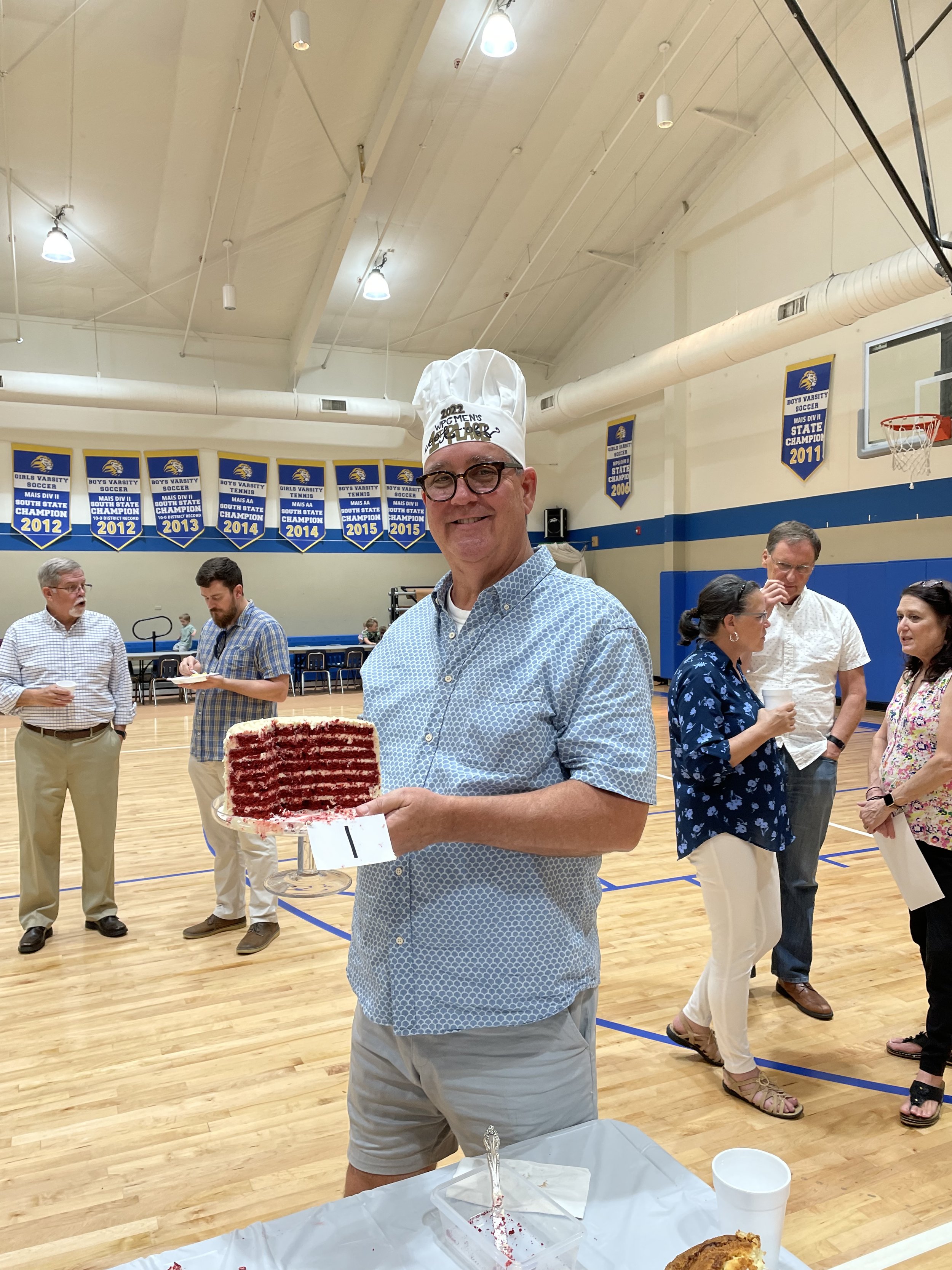 Dad won 1st place in the church cake-off. 7 layer red velvet cake. 