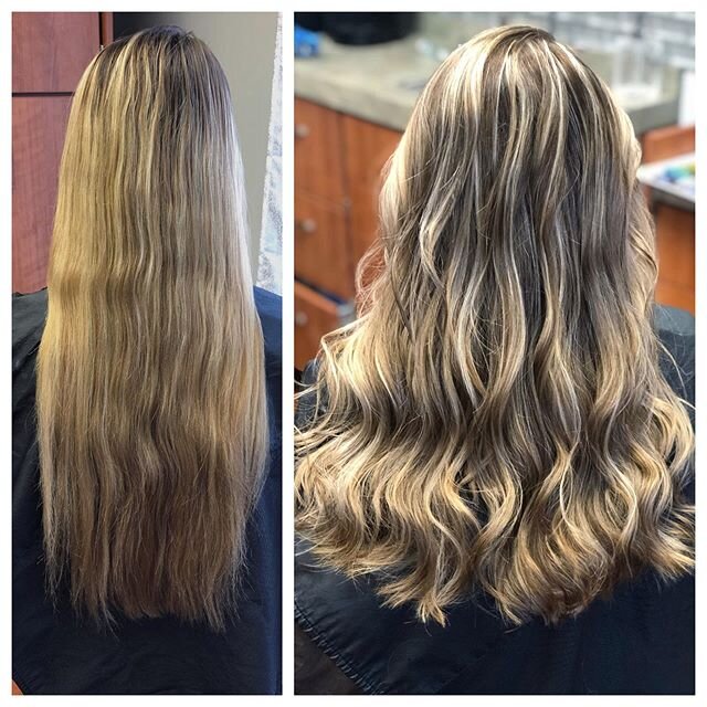 My lovely friend is visiting from Mpls this week and came to see me! She had gone blonde since the last time I saw her, and was hoping to remove some warmth and add more dimension. I added lowlights and pops of cooler blonde along with a cool glaze a