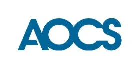 A logo with the text 'AOCS' in blue letters