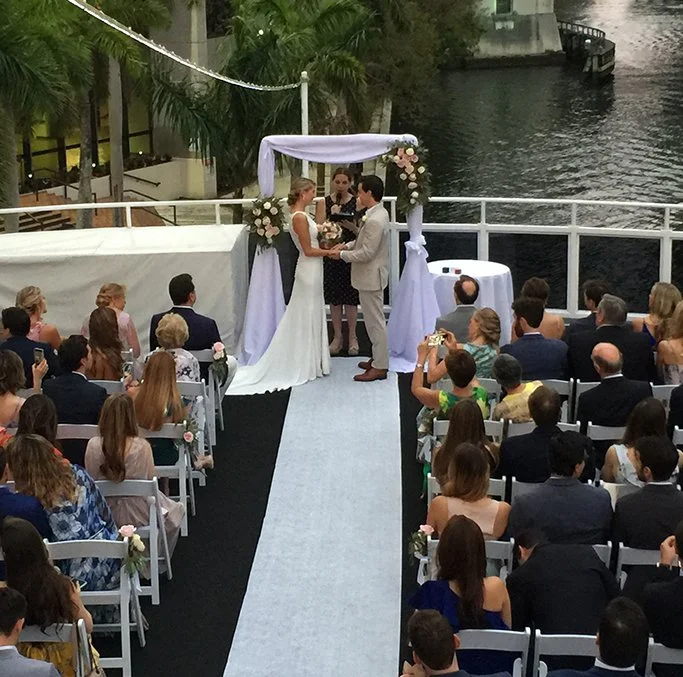A wedding ceremony onboard the South Beach Lady Yacht in Hollywood Beach, Florida.