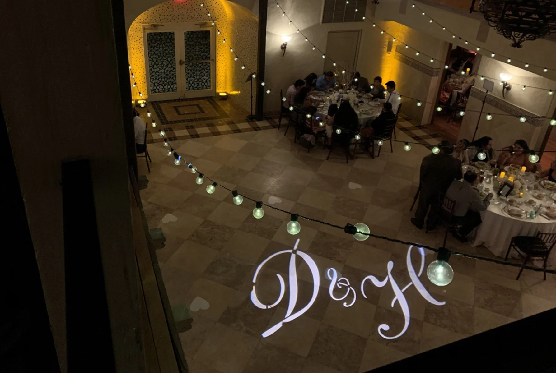 Custom monogram projector for wedding reception provided by Extreme Sounds Djs -Miami, Fl