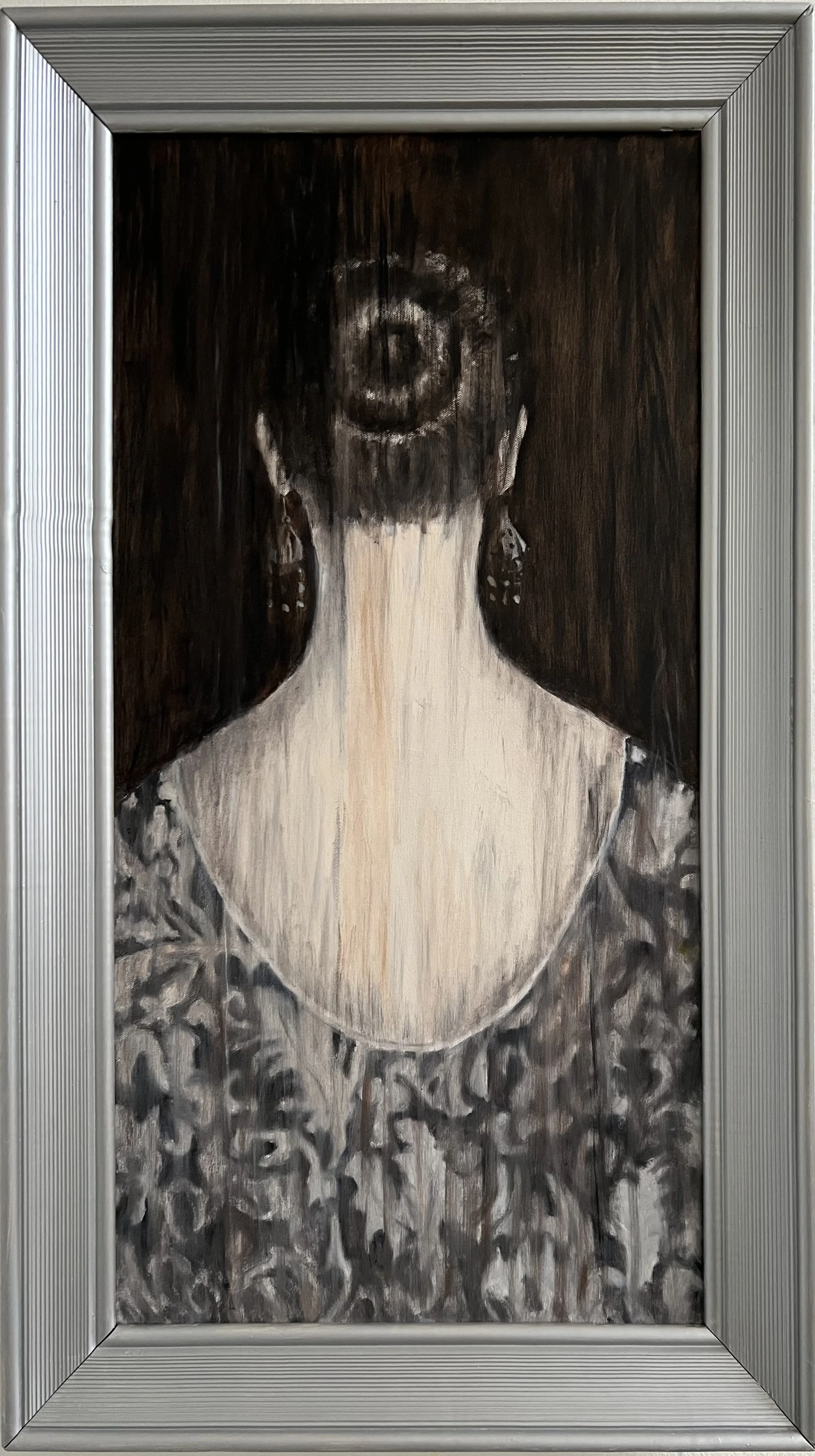 Dam med örhängen, olja på duk, 40x80, Inger Klintstam.jpg