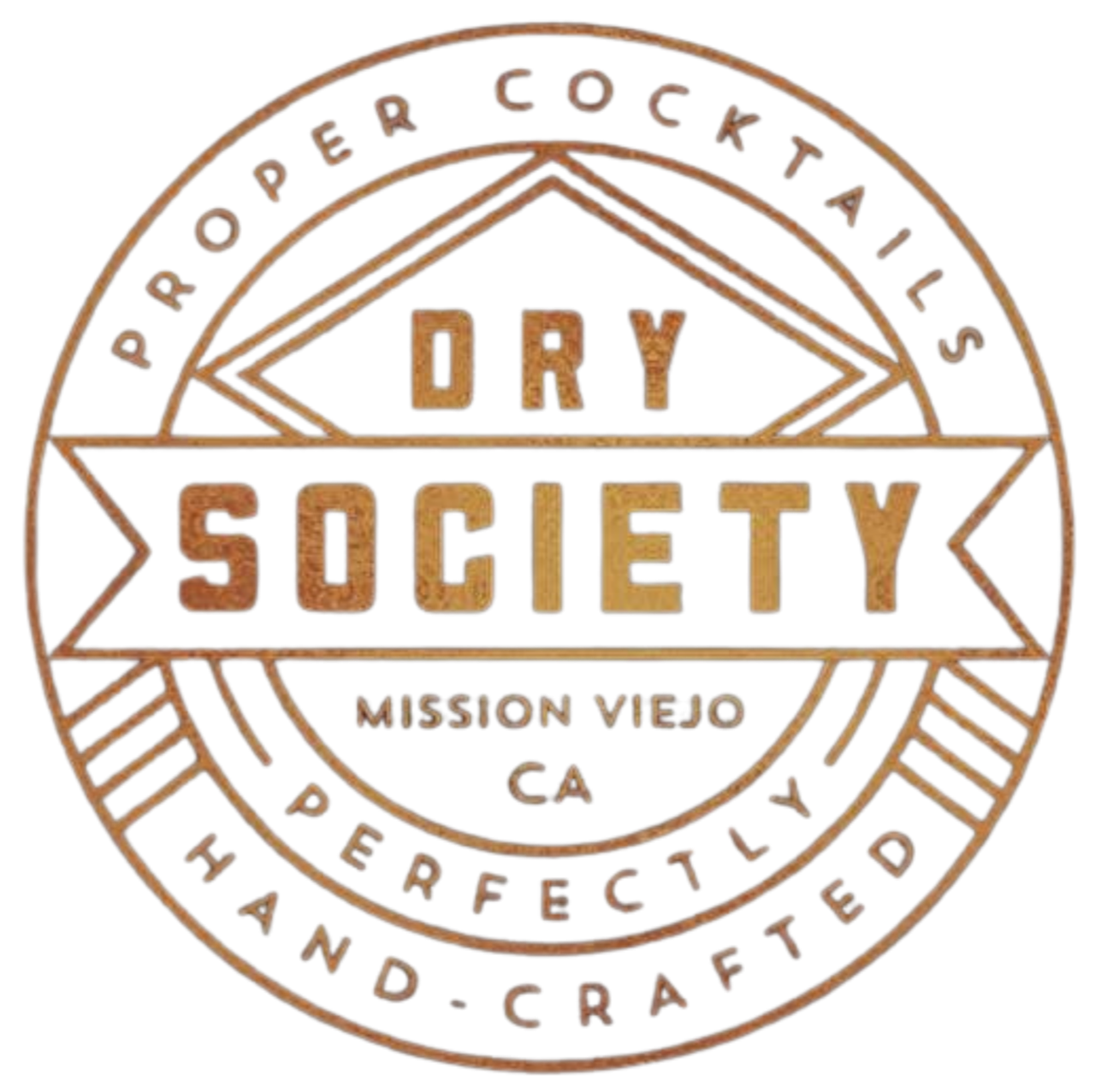 A circular logo with a vintage design reading 'Dry Society.' It includes the text 'Mission Viejo CA' and '