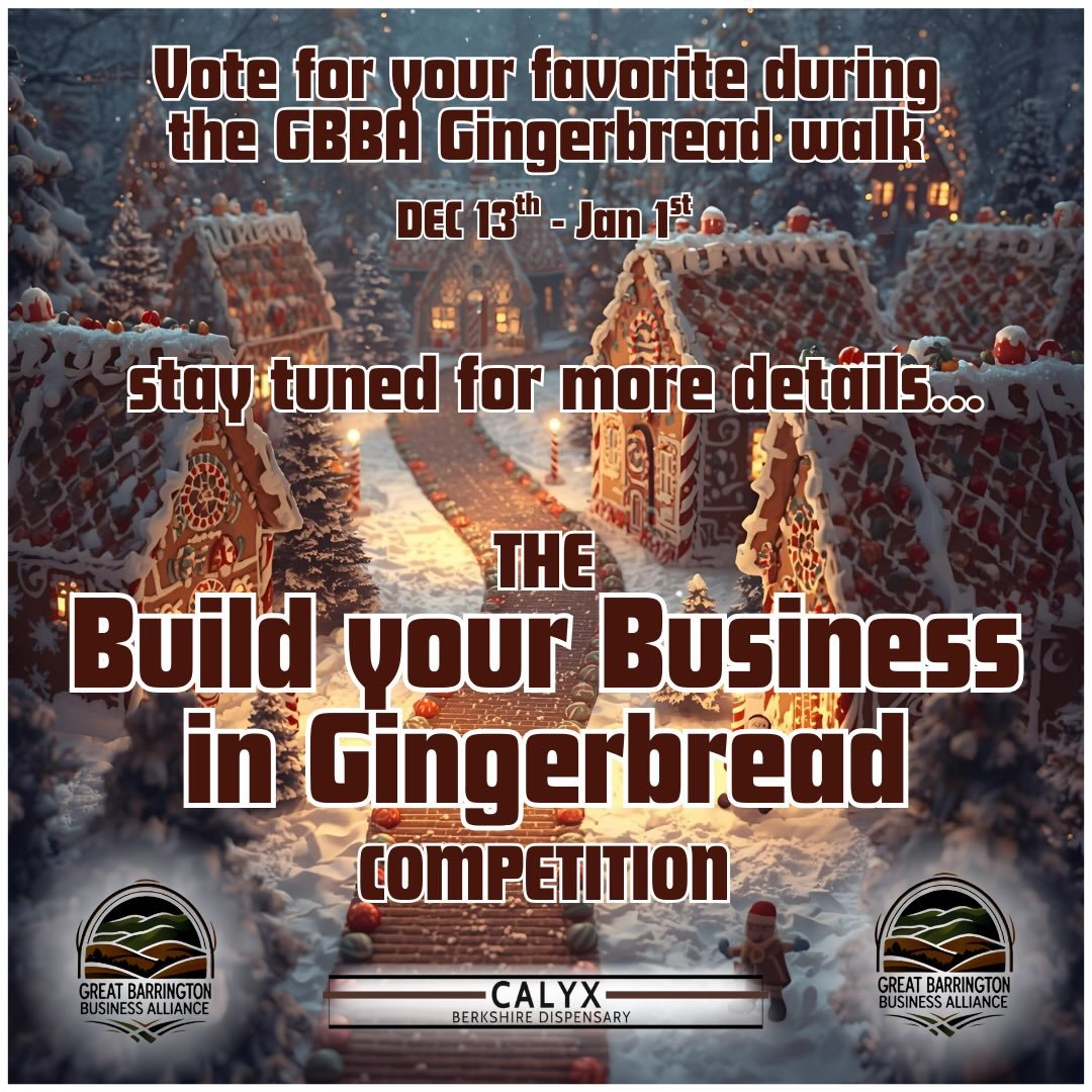 Introducing Great Barrington&rsquo;s FIRST Gingerbread Walk!! Our local businesses are busy building their business in gingerbread for our downtown competition.  Stay tuned for more sweet info 🍭