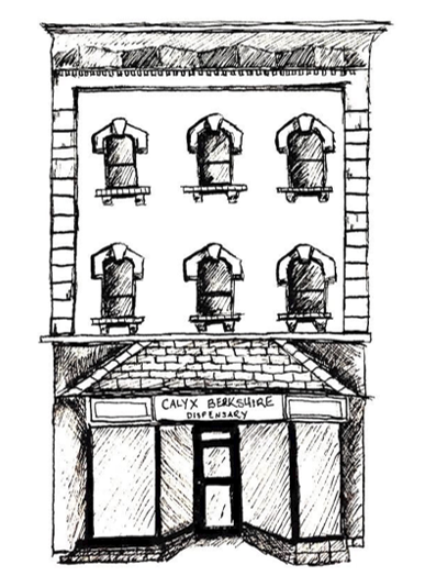 An early sketch of the building that became Calyx.