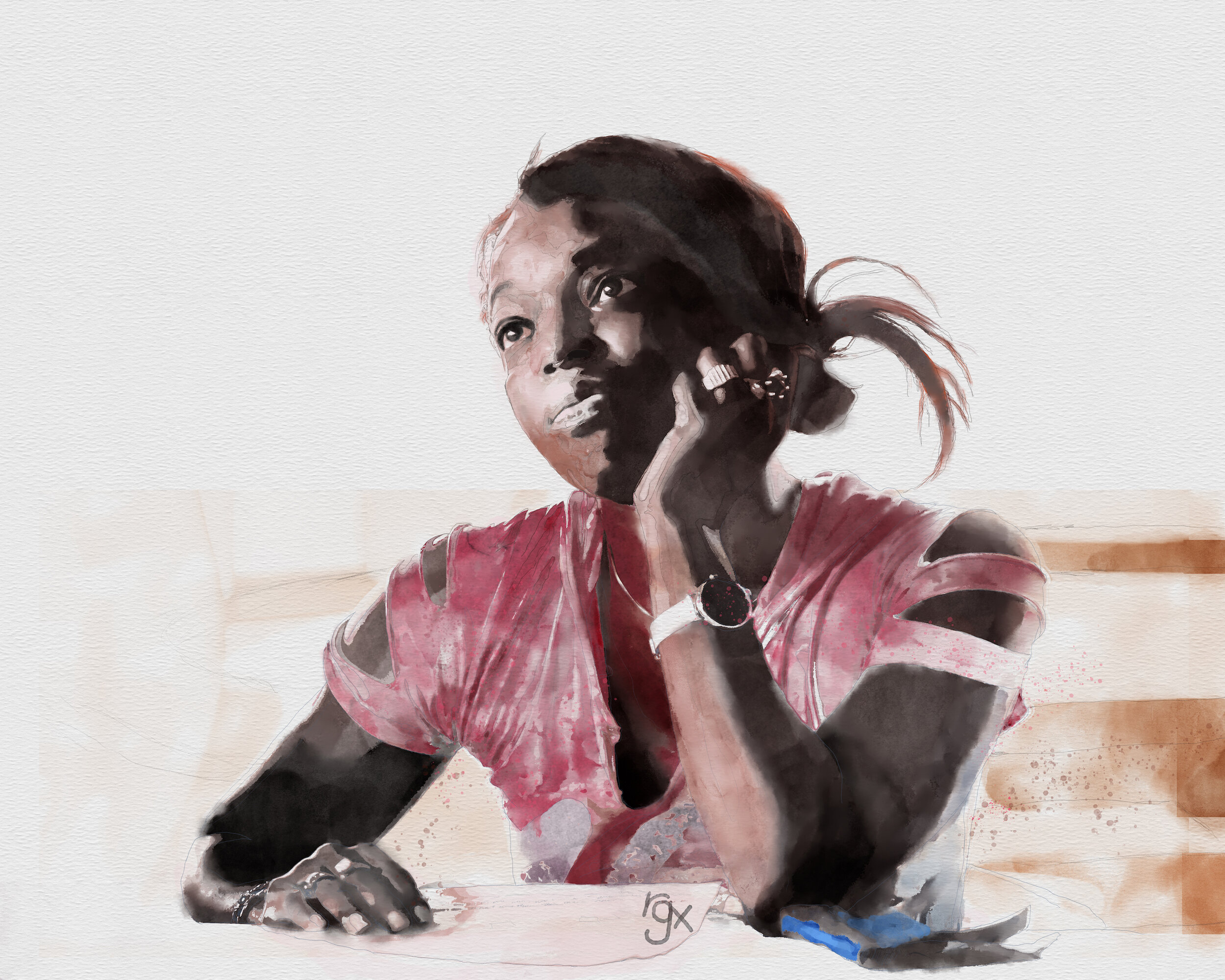 Reluctantly Listening - 24x30 - Watercolor