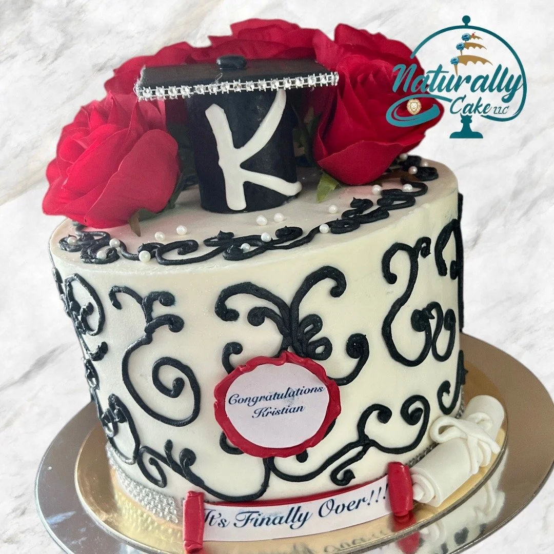 Buttercream Scroll Graduation Cake 