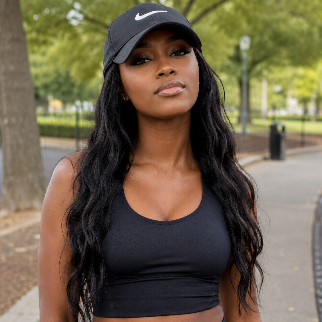 Cap Wig with 22” Virgin Human Hair – Nike Cap Base, Easy Wear, No Lace Needed