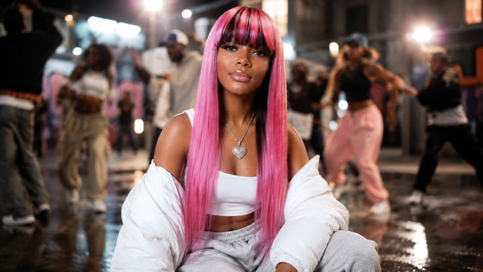 24” Ombre Pink Virgin Remy Hair Wig with Full Fringe (3 Bundles)