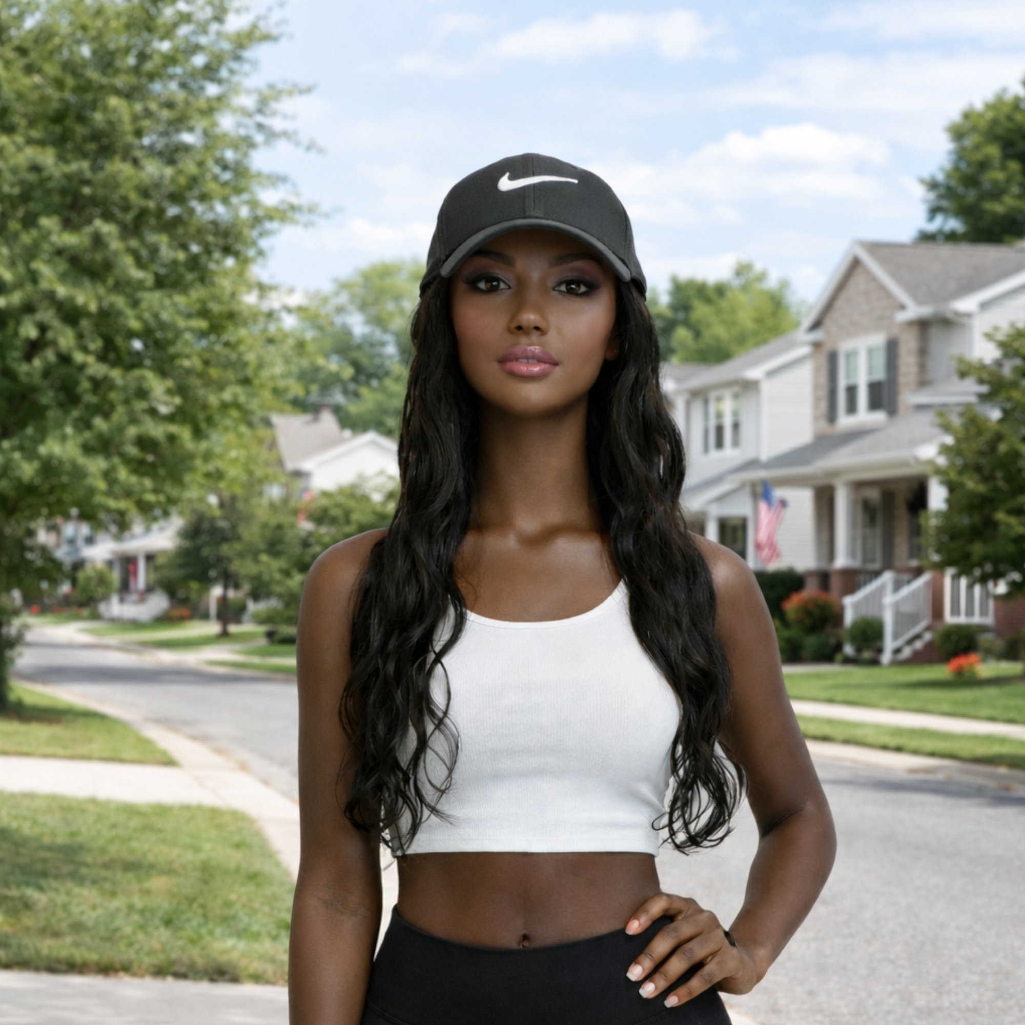 Cap Wig with 22” Virgin Human Hair – Nike Cap Base, Easy Wear, No Lace Needed