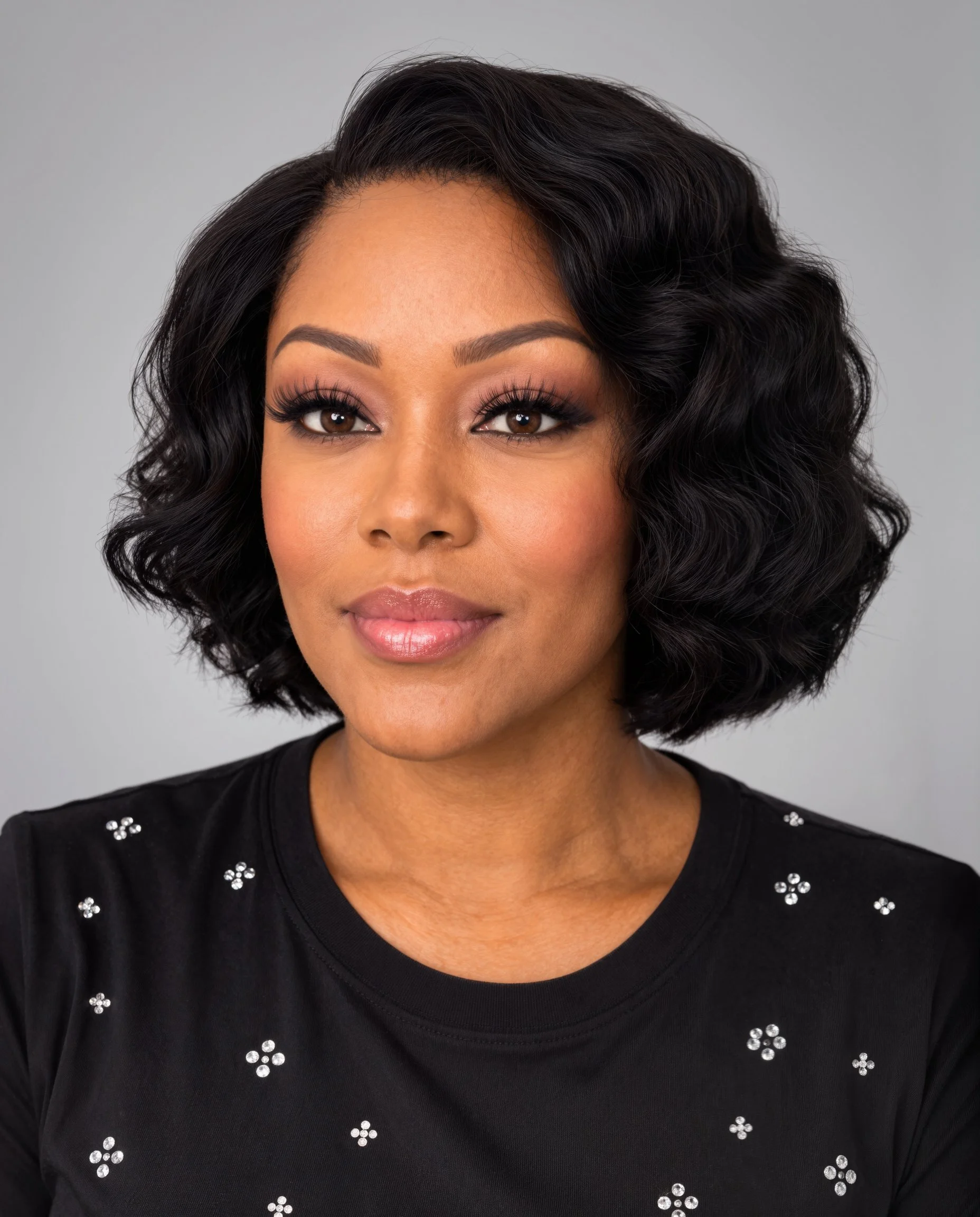Chin-Length Loose Wave Human Hair Bob Wig – Natural Black 1b