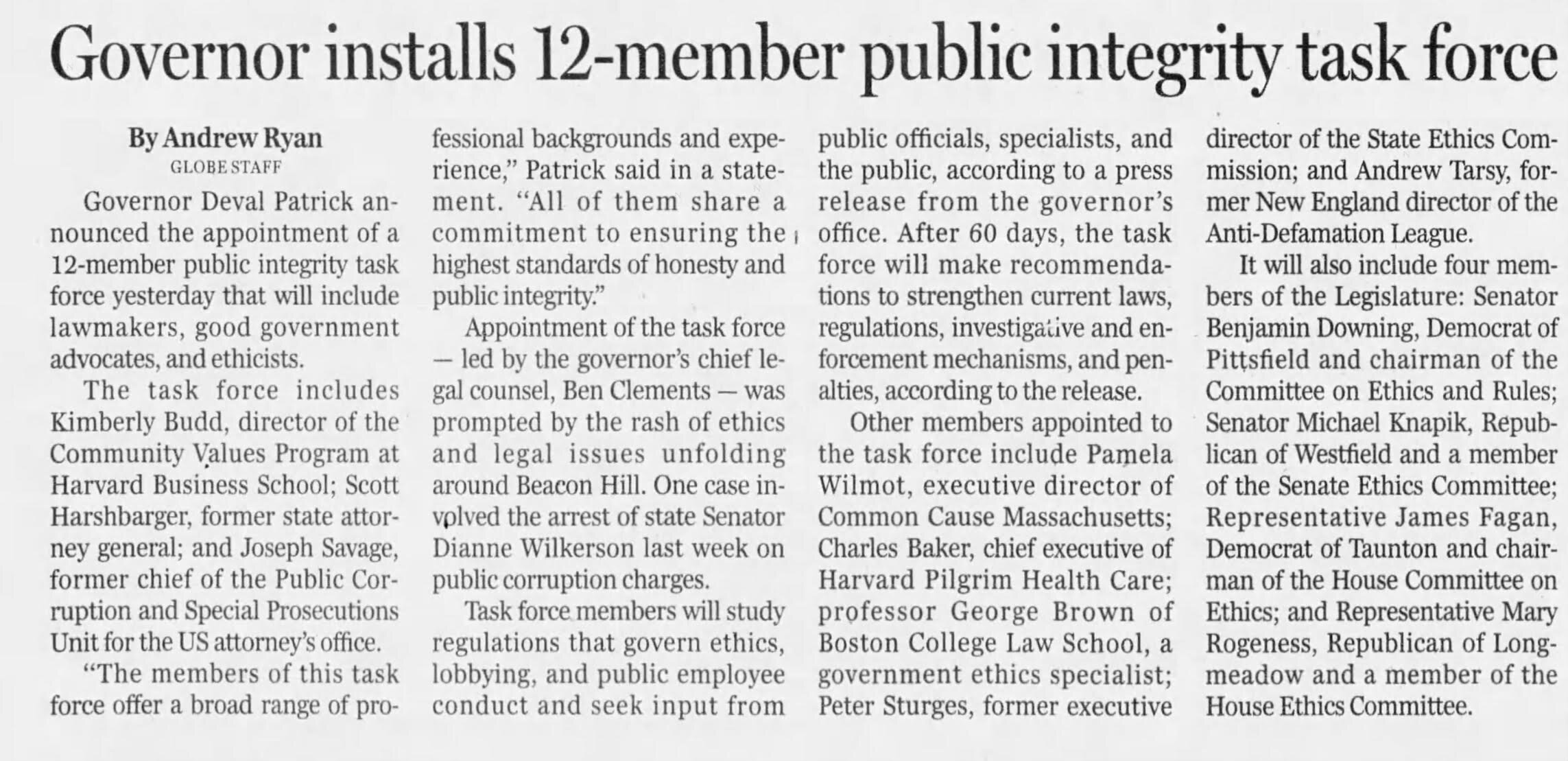 Governor installs 12-member public integrity task force