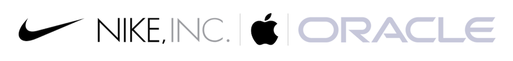 Nike, Inc., Apple, and Oracle company logos displayed side by side on a white background