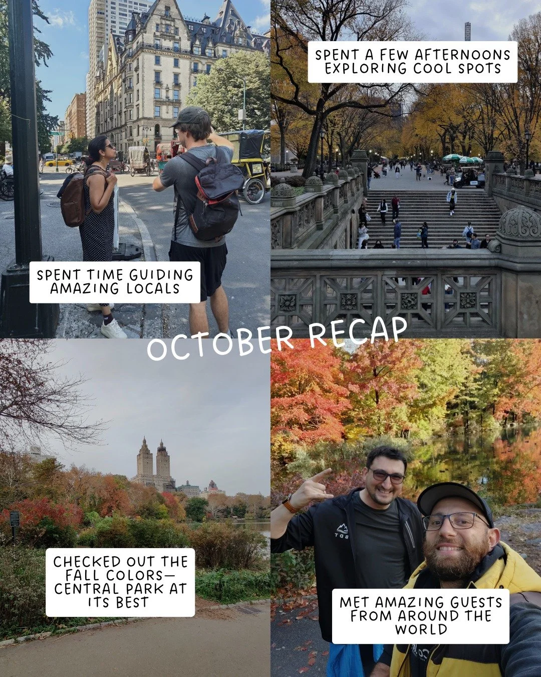October gave us everything&mdash;golden leaves, crisp air, and countless unforgettable tours. We checked out iconic landmarks, spent afternoons in secret corners, and welcomed new friends who discovered Central Park with us for the very first time. ?