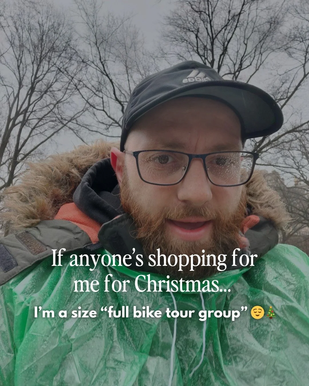 If anyone&rsquo;s shopping for me for Christmas&hellip; I&rsquo;m officially a size &ldquo;full bike tour group.&rdquo; 😌🎄🚲

Just saying.
Rain or shine, winter or summer &mdash; I&rsquo;m out here riding through Central Park, meeting amazing peopl